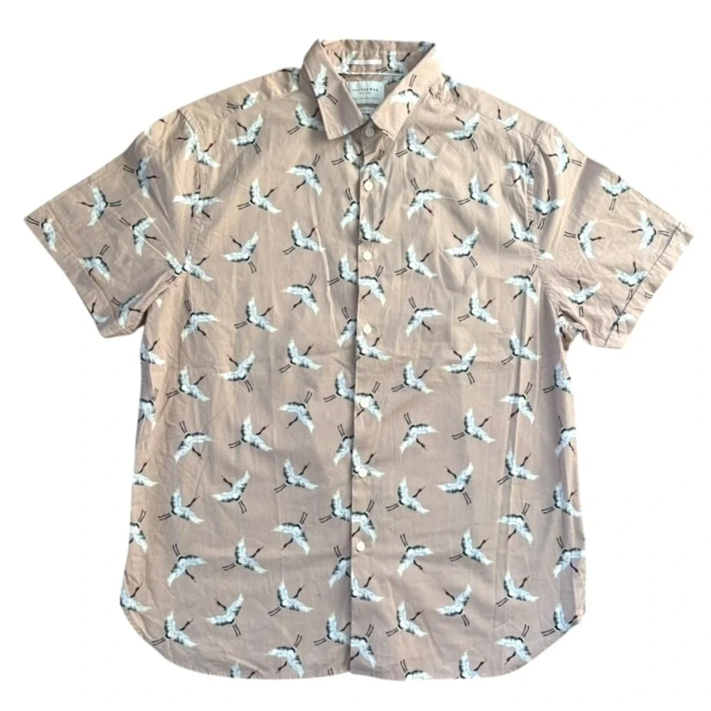 Cactus Man Ricky Singh AOP Button Up‎ Sz XL Beige Flying Crane Preppy Casual